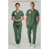 Pratik Medikal Ameliyathane Personeli Forması Likralı Scrubs Takım Unisex Frosty Spruce Yeni Yönetmeliğe Uygun - Ameliyathane Yeşili - XS