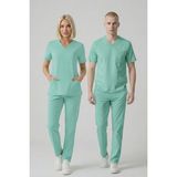 Pratik Medikal Bermuda Likralı Scrubs Doktor Hemşire Forması Yarasa Kol Takım Unisex - Açık Yeşil - 2XL