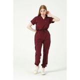 Pratik Medikal Bordo Likralı Scrubs Kargo Cep Jogger Paça Doktor Hemşire Forması Yarasa Kol Takım Unisex