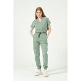Pratik Medikal Çağla Yeşili Likralı Scrubs Kargo Cep Jogger Paça Doktor Hemşire Forması Yarasa Kol Takım Unisex - XL
