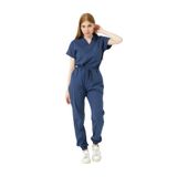 Pratik Medikal Fırtına Mavi Likralı Scrubs Jogger Paça Doktor Hemşire Forması Yarasa Kol Takım Unisex - XS