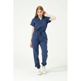 Pratik Medikal Fırtına Mavi Likralı Scrubs Jogger Paça Doktor Hemşire Forması Yarasa Kol Takım Unisex