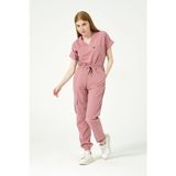 Pratik Medikal Gül Kurusu Likralı Scrubs Kargo Cep Jogger Paça Doktor Hemşire Forması Yarasa Kol Takım Unisex - 2XS