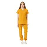 Pratik Medikal Hardal Likralı Scrubs Kargo Cep Jogger Paça Doktor Hemşire Forması Yarasa Kol Takım Unisex - XL