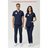 Pratik Medikal Hemşire Forması Likralı Scrubs Takım Unisex Patriot Blue Yeni Yönetmeliğe Uygun - Lacivert - 2XS