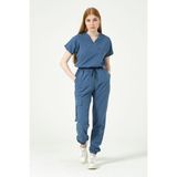Pratik Medikal Indigo Likralı Scrubs Kargo Cep Jogger Paça Doktor Hemşire Forması Yarasa Kol Takım Unisex - 2XL - İndigo Mavisi