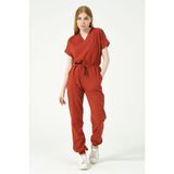 Pratik Medikal Kiremit Likralı Scrubs Jogger Paça Doktor Hemşire Forması Yarasa Kol Takım Unisex - 2XL