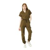 Pratik Medikal Likralı Scrubs Jogger Paça Doktor Hemşire Forması Yarasa Kol Takım Unisex, Haki, S