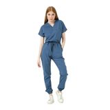 Pratik Medikal Likralı Scrubs Jogger Paça Doktor Hemşire Forması Yarasa Kol Takım Unisex, İndigo, 2XL