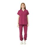 Pratik Medikal Likralı Scrubs Jogger Paça Doktor Hemşire Forması Yarasa Kol Takım Unisex, Vişne, M