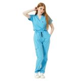 Pratik Medikal Likralı Scrubs Kargo Cep Doktor Hemşire Forması Yarasa Kol Takım Unisex, Bebe Mavi, XS