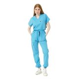 Pratik Medikal Likralı Scrubs Kargo Cep Jogger Paça Doktor Hemşire Forması Yarasa Kol Takım Unisex, Bebe Mavi, M