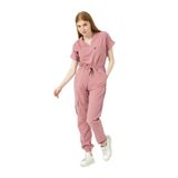 Pratik Medikal Likralı Scrubs Kargo Cep Jogger Paça Doktor Hemşire Forması Yarasa Kol Takım Unisex, Gül Kurusu, M