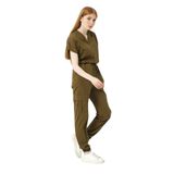 Pratik Medikal Likralı Scrubs Kargo Cep Jogger Paça Doktor Hemşire Forması Yarasa Kol Takım Unisex, Haki, M