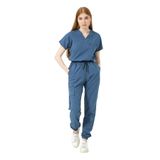 Pratik Medikal Likralı Scrubs Kargo Cep Jogger Paça Doktor Hemşire Forması Yarasa Kol Takım Unisex, İndigo, XL