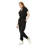 Pratik Medikal Likralı Scrubs Kargo Cep Jogger Paça Doktor Hemşire Forması Yarasa Kol Takım Unisex, Siyah, S