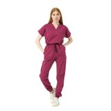 Pratik Medikal Likralı Scrubs Kargo Cep Jogger Paça Doktor Hemşire Forması Yarasa Kol Takım Unisex, Vişne, S