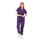 Pratik Medikal Mor Likralı Scrubs Kargo Cep Jogger Paça Doktor Hemşire Forması Yarasa Kol Takım Unisex - XS