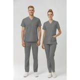 Pratik Medikal Neutral Gray Likralı Scrubs Doktor Hemşire Forması Yarasa Kol Takım Unisex - Gri - 2XL