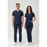 Pratik Medikal Patriot Blue Likralı Scrubs Doktor Hemşire Forması Yarasa Kol Takım Unisex - Lacivert - XS