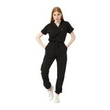 Pratik Medikal Siyah Likralı Scrubs Jogger Paça Doktor Hemşire Forması Yarasa Kol Takım Unisex - 2XL
