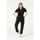 Pratik Medikal Siyah Likralı Scrubs Jogger Paça Doktor Hemşire Forması Yarasa Kol Takım Unisex - XS
