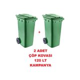 PRATİK SHOP 2 ADET Çöp Kovası Kapaklı Tutma Saplı Özel Çöp Konteyneri 120 Lt ( Yeşil ) Büyük Boy 2 Adet