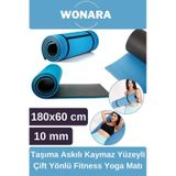 Pratik Taşıma Askılı Kaymaz Yüzeyli Çift Yönlü Fitness Yoga Matı Kamp Çadır Spor Minderi 180x60 Cm Çok Renkli