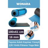 Pratik Taşıma Askılı Kaymaz Yüzeyli Çift Yönlü Fitness Yoga Matı Kamp Çadır Spor Minderi 180x61 Cm Çok Renkli