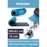 Pratik Taşıma Askılı Kaymaz Yüzeyli Çift Yönlü Fitness Yoga Matı Kamp Çadır Spor Minderi 180X61 Cm