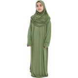 Pratik Tek Parça Organik Kız Çocuk Namaz Elbisesi-Fıstık Yeşili - 11-13 Yaş - 11 - 13 Yaş
