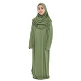 Pratik Tek Parça Organik Kız Çocuk Namaz Elbisesi (Fıstık Yeşili, 11-13 Yaş)