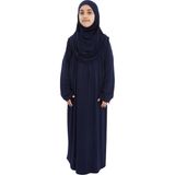 Pratik Tek Parça Organik Kız Çocuk Namaz Elbisesi - Lacivert - 5-7 Yaş - 5 - 7 Yaş