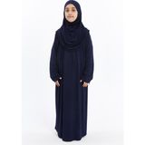 Pratik Tek Parça Organik Kız Çocuk Namaz Elbisesi - Lacivert - 8-10 Yaş - 8 - 10 Yaş