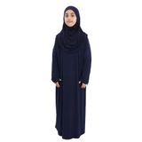 Pratik Tek Parça Organik Kız Çocuk Namaz Elbisesi (Lacivert, 8-10 Yaş)