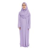 Pratik Tek Parça Organik Kız Çocuk Namaz Elbisesi (Lila, 11-13 Yaş)