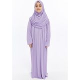 Pratik Tek Parça Organik Kız Çocuk Namaz Elbisesi - Lila - 5-7 Yaş - 5 - 7 Yaş