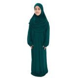 Pratik Tek Parça Organik Kız Çocuk Namaz Elbisesi (Yeşil, 5-7 Yaş)