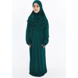 Pratik Tek Parça Organik Kız Çocuk Namaz Elbisesi - Yeşil - 8-10 Yaş - 8 - 10 Yaş