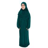 Pratik Tek Parça Organik Kız Çocuk Namaz Elbisesi (Yeşil, 8-10 Yaş)