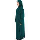 Pratik Tek Parça Organik Kız Çocuk Namaz Elbisesin - Yeşil 5-7 Yaş - 5 - 7 Yaş