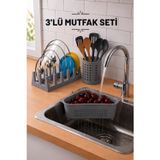 Pratik Tezgah Üstü Mutfak Düzenleyici 3'lü Set Tava Kapak Düzenleyici Kaşıklık ve Evye Süzgeci SDK-3