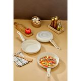Pratik ve Şık Granit Tava Seti 20-24-28 Cm, 3 Parça, Krem Bakalit Sap - Seçenek 1