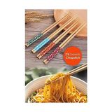 Pratik Yıkanabilir Kore Çin Yemek Çubuğu 10 Çift Desenli Bambu Chopstick - 01P-Pembe