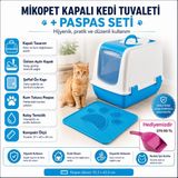 PratikBir Mikopet Küçük Kapalı Kedi Tuvaleti Mavi