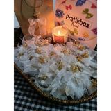 Pratikbox Fiyonk / Tül 2Cm'lik / Hediyelik / Süsleme / Beyaz Renk/Yarım Çiçek İnci /Cipso Çiçekli/ 50 Adet