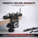 Pratikmen Minifix Delme Aparatı Profesyonel Seri, Mobilya Montaj | 8mm ve 10mm Matkap Ucu, 15mm Minifix Panç, Stoplama Aparatı Dahil, Allen Anahtar Seti, Hassas Hizalama