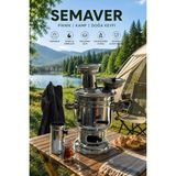 Pratikoutdoor Paslanmaz Çelik Krom Semaver 4.5 Litre - Çantalı - Kömür & Odun Semaveri