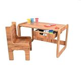 pratikoutdoor Tek Kişilik Çekmeceli Ahşap Çocuk Oyun & Aktivite Masa ve Sandalye Takımı - 18mm Ceviz Renk MDF