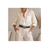 Pratsska Vintage Bohem Stil Metal Tokalı Yuvarlak Parçalı Siyah Kadın Kemer %100 El İşçiliği